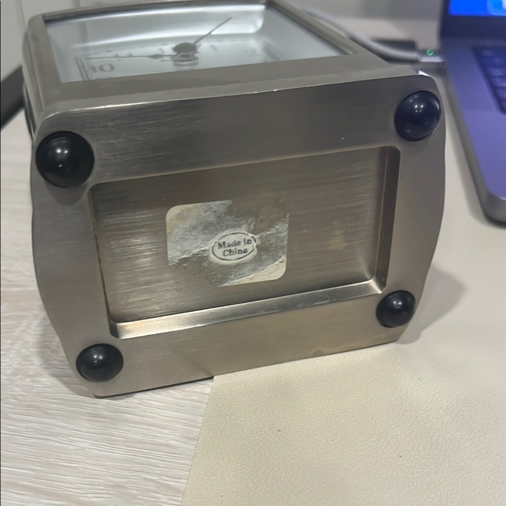 Pottery Barn Silver Brushed Nickel Desk Table Retro Art Deco Clock - Picture 6 of 9